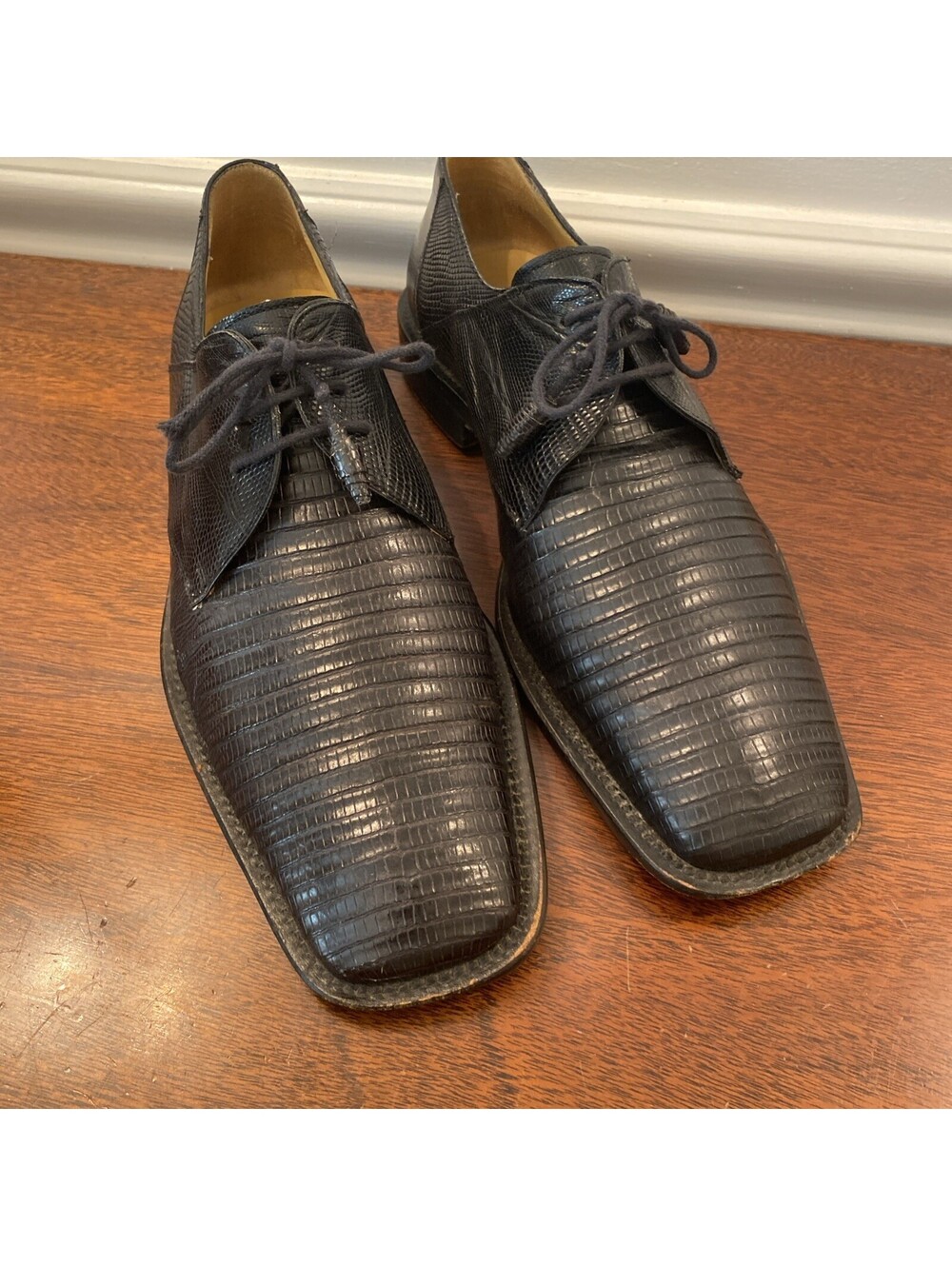 Mezlan Genuine Lizard Luxury Platinum Calvello Black Men’s Size 9M Made In Spain